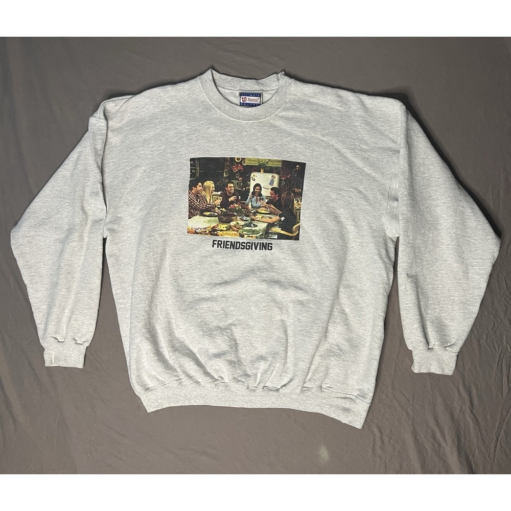 Hanes Friendsgiving Thanksgiving Crewneck Sweatshirt Men's XL Gray Friends - Picture 1 of 8